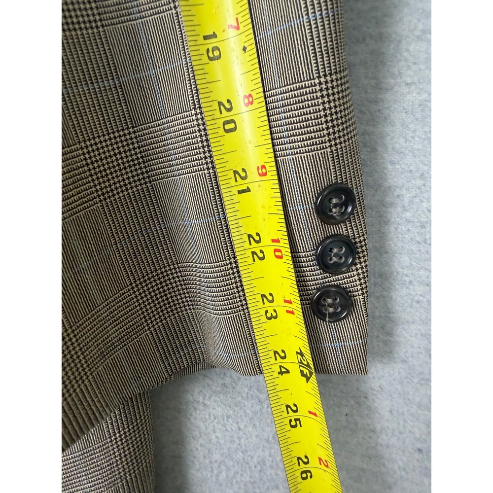 Vintage Brooks Brothers Mens 40R Wool Glen Plaid Blazer Sport Coat Tan Blue - Picture 7 of 11
